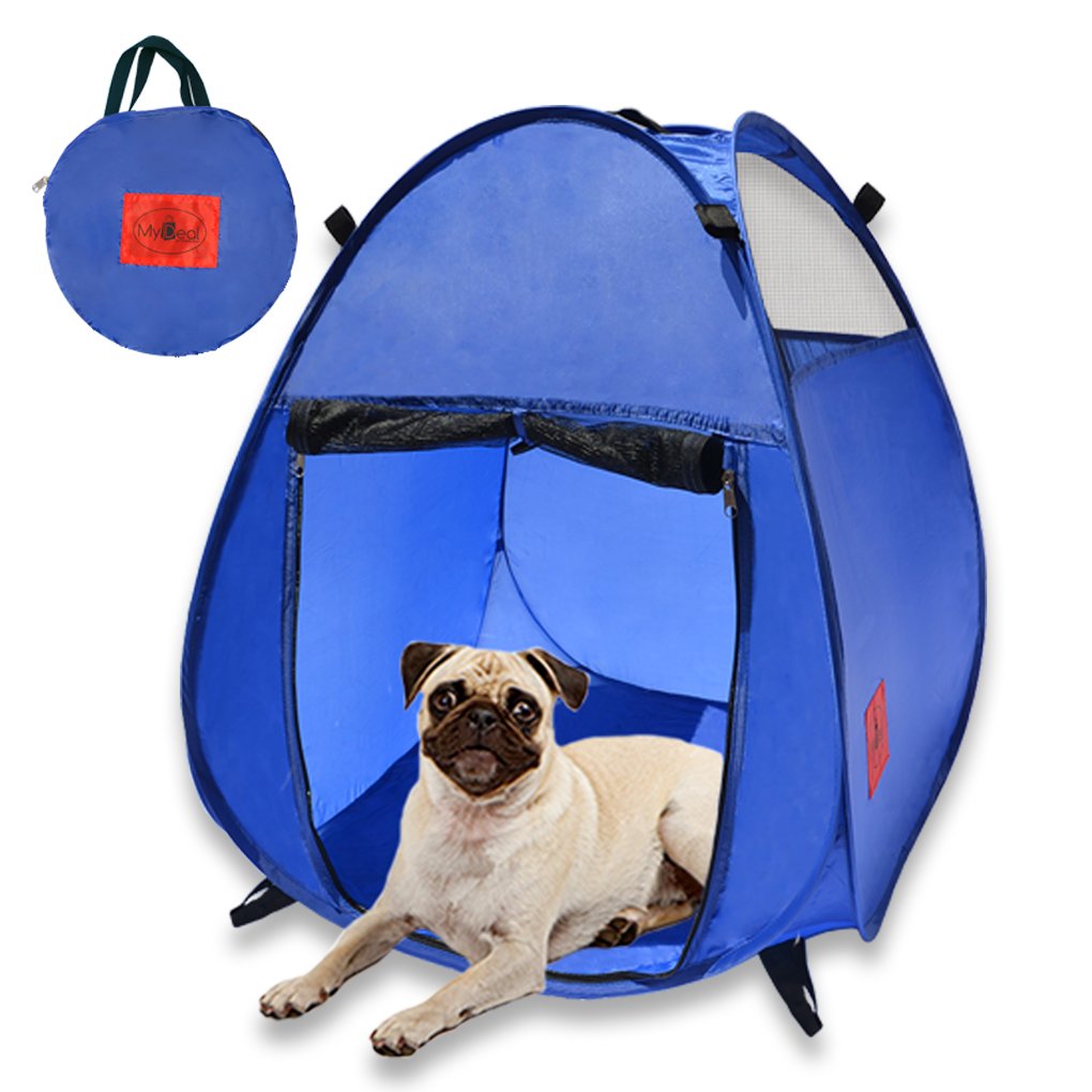 MyDeal Pop Up Pet House in a Bag for Portable Play Pen or Kennel Tent with 3 Net Windows and Zipper Door for Shade Shelter and Safety. Perfect for Dog Cat Rabbit + More!