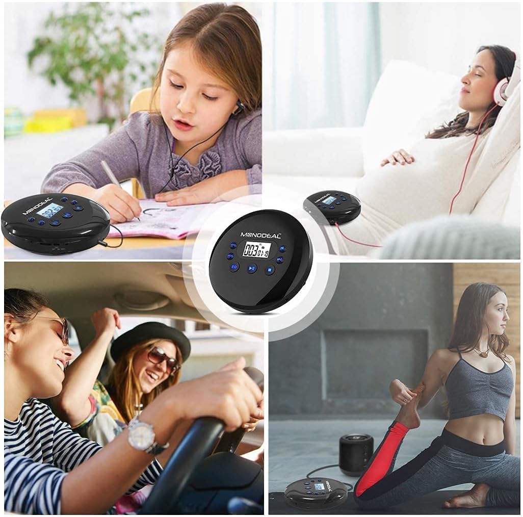 2025 Upgraded CD Player Portable, MONODEAL Portable CD Player with Headphones,Small Personal Player with LCD Display,Anti-Skip/Shockproof, Rechargeable Player for Car