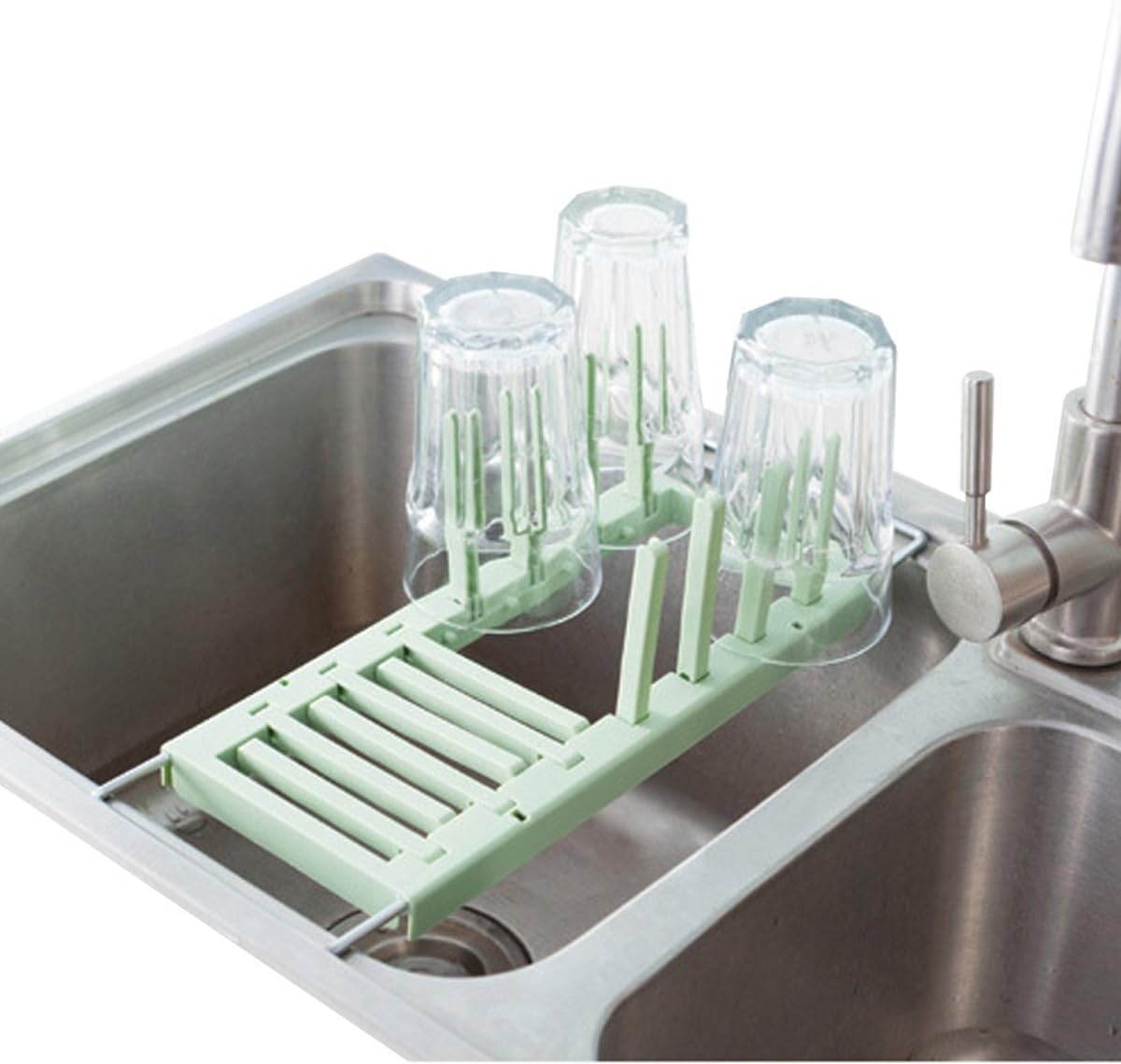 Dish Drying Rack Over the Sink Multifunction Adjustable 2 Methods of Use (Green)