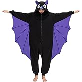 HMHMAWAHV Adult Bat Onesie Costume with Wings Halloween Animal Cosplay One-Piece Pajamas for Women and Men