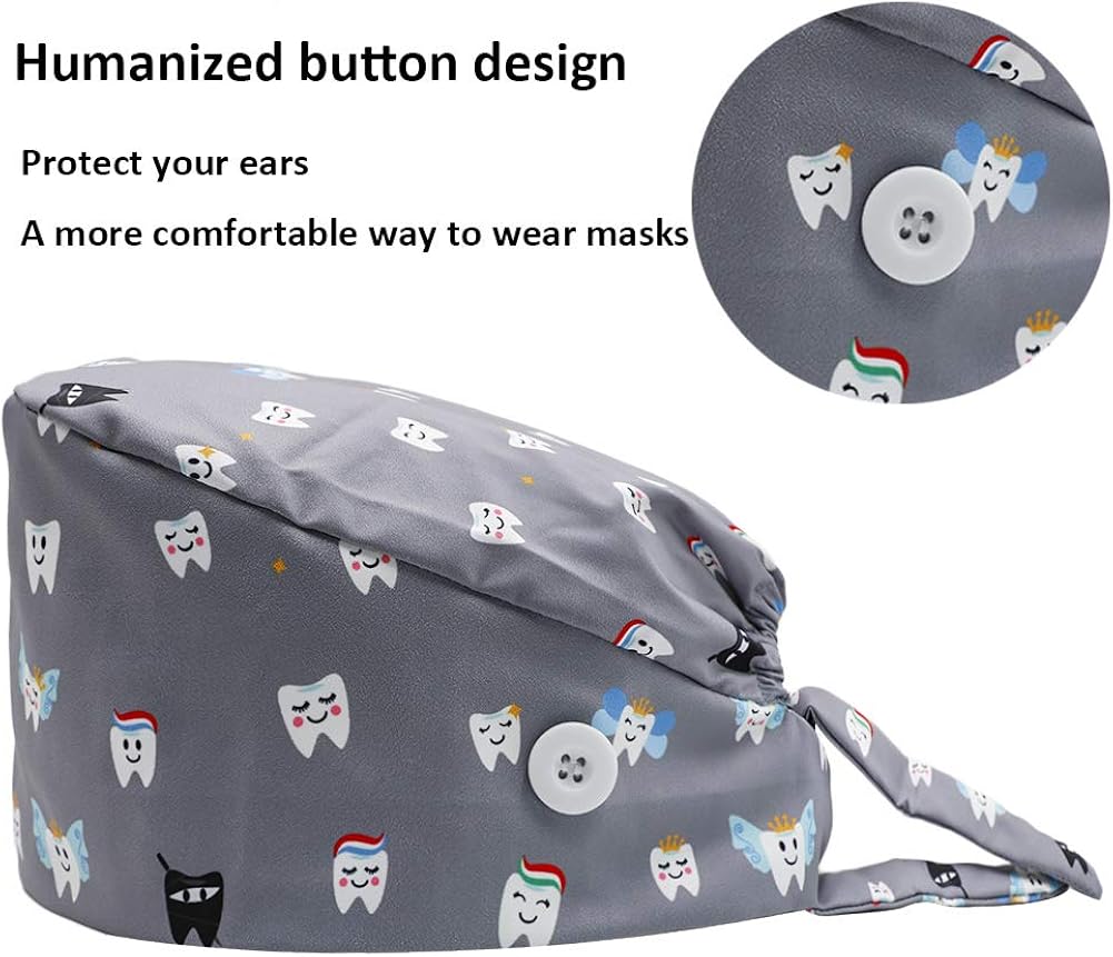 CHUANGLI 3Pcs Gourd-Shaped Working Caps with Upgrade Sweatband Adjustable Hats Head Cover- Women/Men (B08# Tooth Black Grey Pink): Clothing