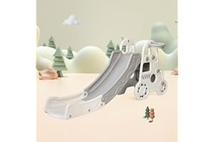 DUKE BABY 3-in-1 Car Shape Kids Slide: A Fantastic Toddler Toy with Basketball Hoop, and Slide. for Ages 3+ with Spacious Buffer Area. -White.