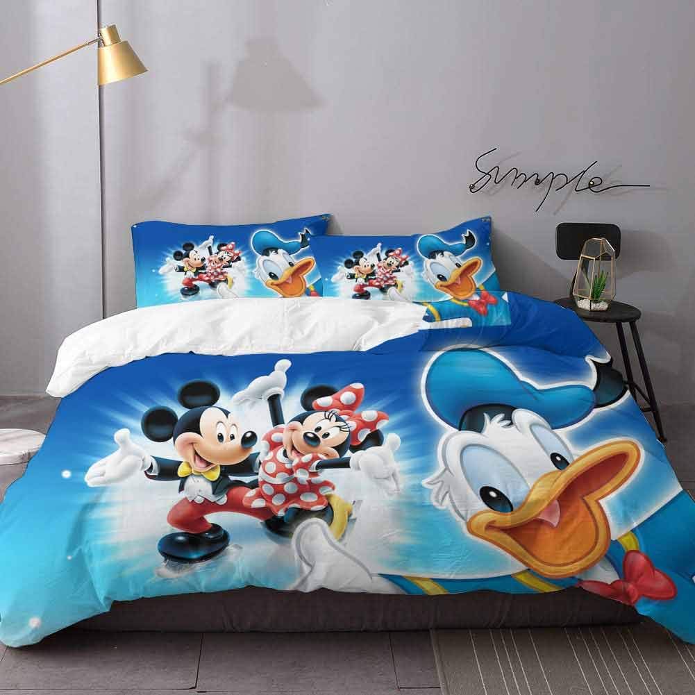 Modern Duvet Cover Bedding Set Mickey & Minnie Mouse Comforter Cover and Shams 3 Pcs Bedding 3 Piece Duvet Cover Set Twin