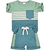 FOCUTEBB Toddler Boy Clothes Baby Boys Summer Outfits Patchwork Short Sleeve T-Shirt Shorts Set Summer Clothes Set 12M-5T