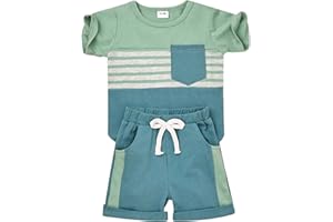 FOCUTEBB Toddler Boy Clothes Baby Boys Summer Outfits Patchwork Short Sleeve T-Shirt Shorts Set Summer Clothes Set 12M-4T