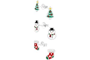ICYROSE 925 Sterling Silver (SET OF 3) Christmas tree, stocking, snowman Stud Earrings