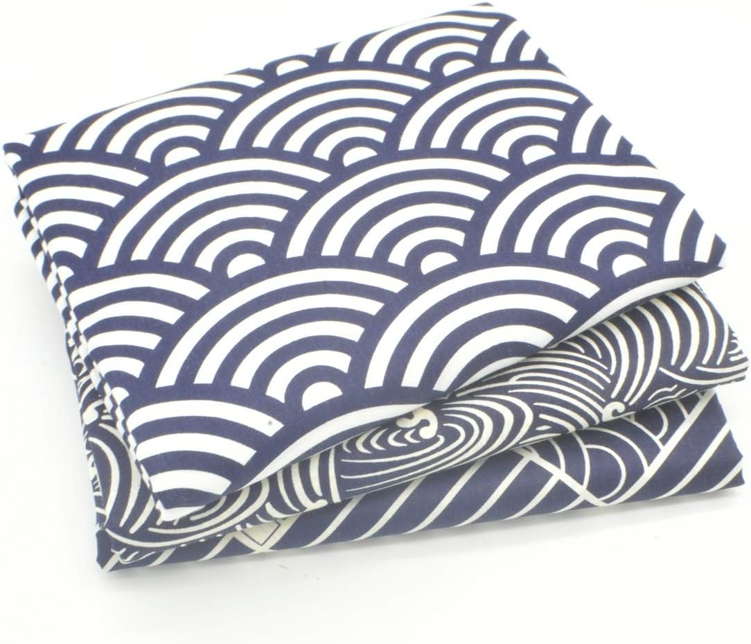 iNee Japanese Sea Wave Fat Quarters Fabric Bundles, Sewing Quilting Fabric, 18"x22", (Indigo)