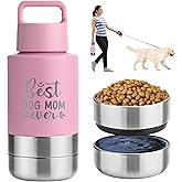 KEWIXY Insulated Dog Travel Water Bottle With Detachable Bowls, Ideal Dog Mom Gifts for Women, Portable Water Bottle Dispenser, For Walking, Hiking, Camping, Outdoor (Pink:Best Dog Mom, 32 Oz)