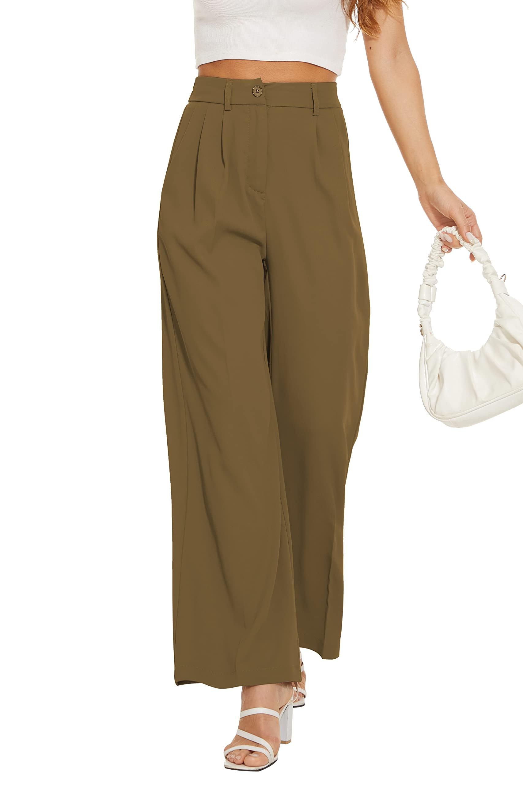 thumbnail image 2 of Women's High-Waisted Wide Leg Pants - Elastic Back, Pleated Front, Straight Leg Trousers For Work & Casual Wear 2 of 12