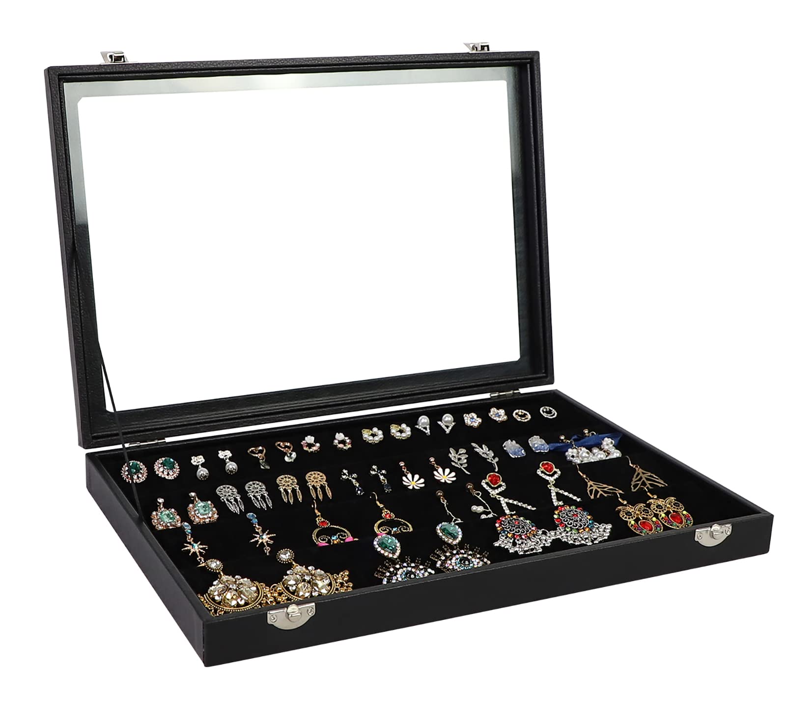 Wudygirl 32 Pairs Jewelry Organizer Velvet Jewelry Tray Clear Lid Earring HolderOrganizer Jewelry Box Earrings Holder Display Case Stackable（Earring Storage）