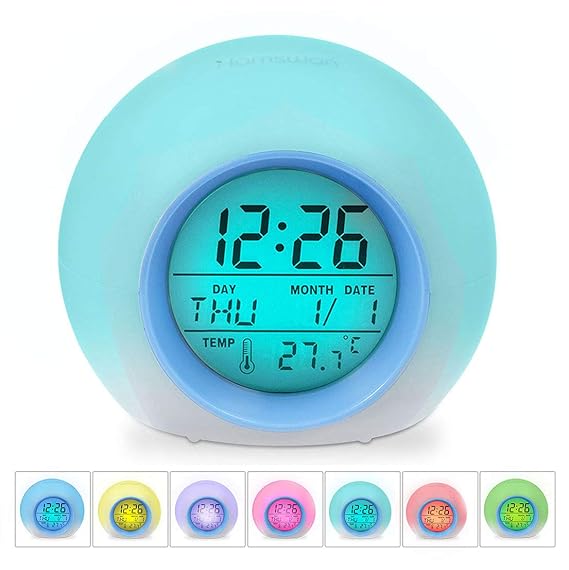 HAMSWAN [Geburtstagsgeschenk für Kinder] JL-C018 LED Wecker 7 Farben Ändern Wecker Eine Tap Control Schlaf-Friendly mit Innen