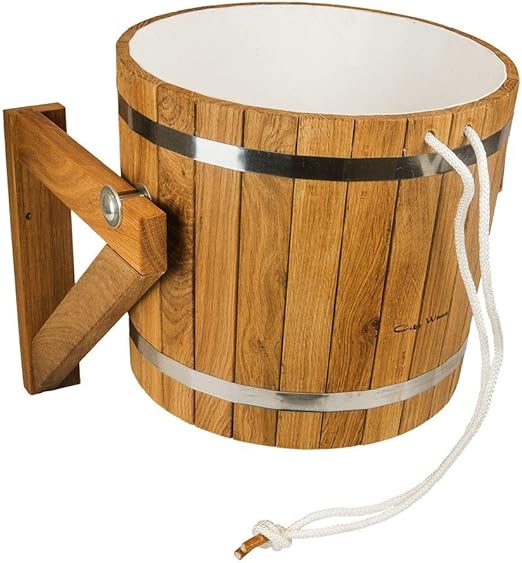 Sauna Shower Bucket/Pail 20L Oak Wood with Plastic Insert and Automatic