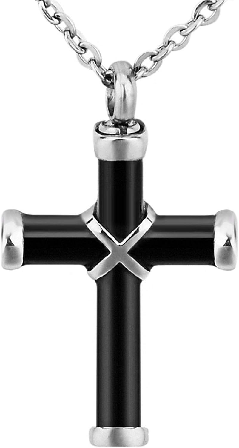 TTVOVO Cross Urn Necklace for Ashes Men Black 316L Stainless Cross
