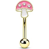 Agrewd Mushroom Rook Earrings 16G Gold Rook Jewelry Surgical Steel Pink Eyebrow Rook Piercing Jewelry