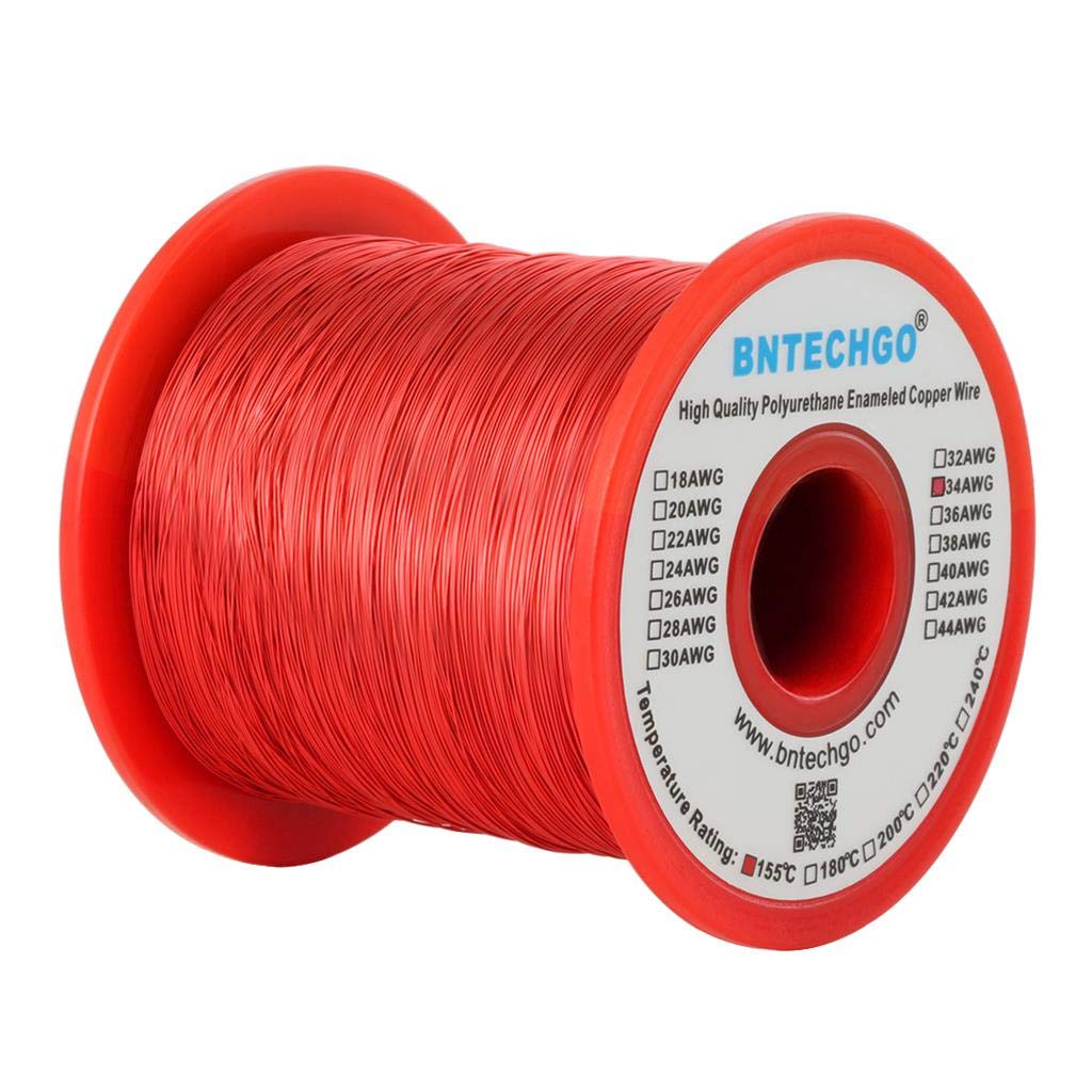 BNTECHGO 34 AWG Magnet Wire - Enameled Copper Wire - Enameled Magnet Winding Wire - 1.0 lb - 0.0063" Diameter 1 Spool Coil Red Temperature Rating 155℃ Widely Used for Transformers Inductors