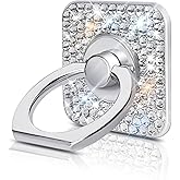 Erolagomat Bling Crystal Rhinestone Cell Phone Ring Holder Grip，360°Rotation Metal Finger Cute Glitter Stand Kickstand Universal Compatible with iPhone Samsung Galaxy LG Google iPad （Silver Square）