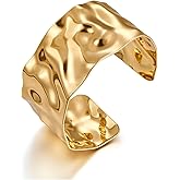 WOWORAMA Hammered Chunky Cuff Bracelets for Women Vintage Boho Wide Bangle Bracelets Irregular Statement Bracelet Thick Arm Cuff Gold Silver Bracelet