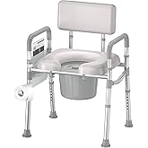 SOUNDFUSE Bedside Commode Chair with Padded Seat and Backrest, Aluminum Dual-Crossbar, Height Adjustable, Portable Toilet for Seniors and Adults, Potty Bucket and Splash Guard, 350 lbs Weight Capacity