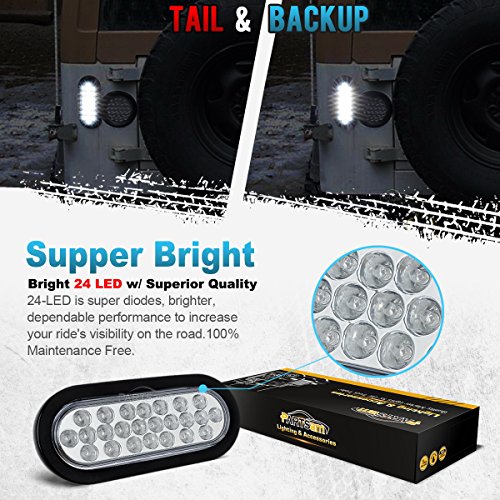 image for Partsam 2x Oval Clear Lens White Stop Turn Tail Backup Reverse Fog Lig