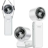 KIMMOO 3-in-1 Portable Handheld Turbo Fan-100 Speeds, 13500 RPM, 12Hrs Cooling, Digital Display, 120° Rotation, USB Rechargeable Mini Hand Held Personal Fan for Travel, Makeup, Outdoor, Indoor (White)