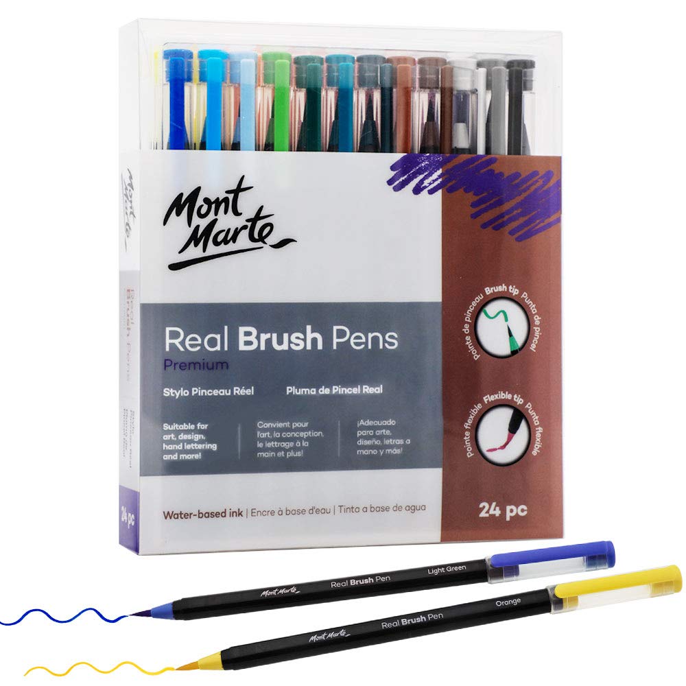 MONT MARTE Watercolor Brush Pens, 24pc Artist Coloring Set, Super Flexible Brush Tip, Perfect for Creating a Range of Strokes, Ideal for Art, Design, Lettering and Coloring