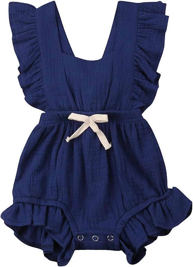 Yoawdats Newborn Baby Girl Romper Cotton Linen Bodysuits Ruffle Sleeve Summer Jumpsuit Outfits Clothes