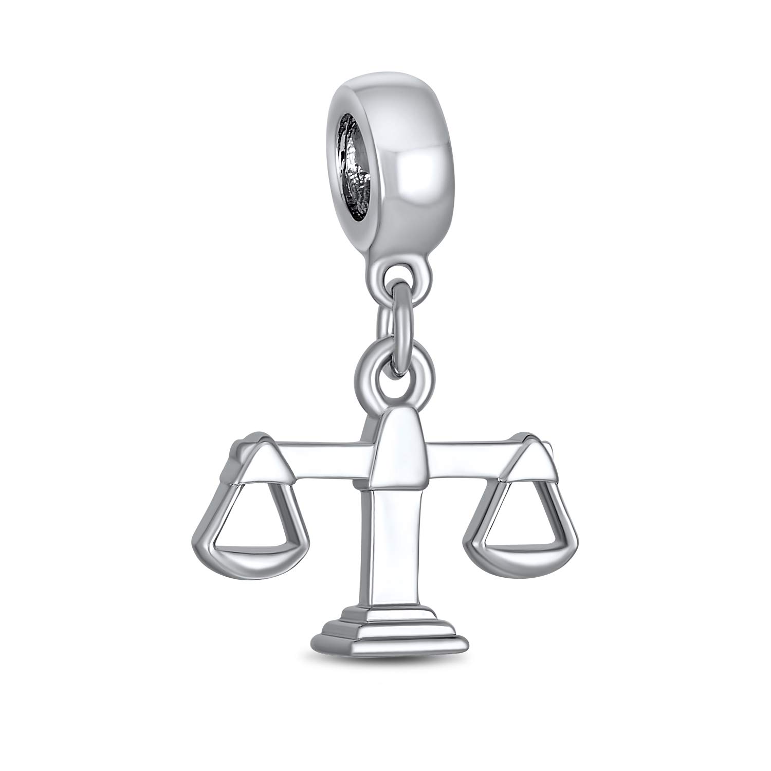 Bling Jewelry Judge Lawyer Scales Of Justice Libra Zodiac Sign Dangle Bead Charm For Women .925 Sterling Silver For European Bracelet