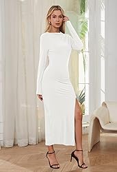 MEROKEETY Women's Long Sleeve Mock Neck Midi Dress