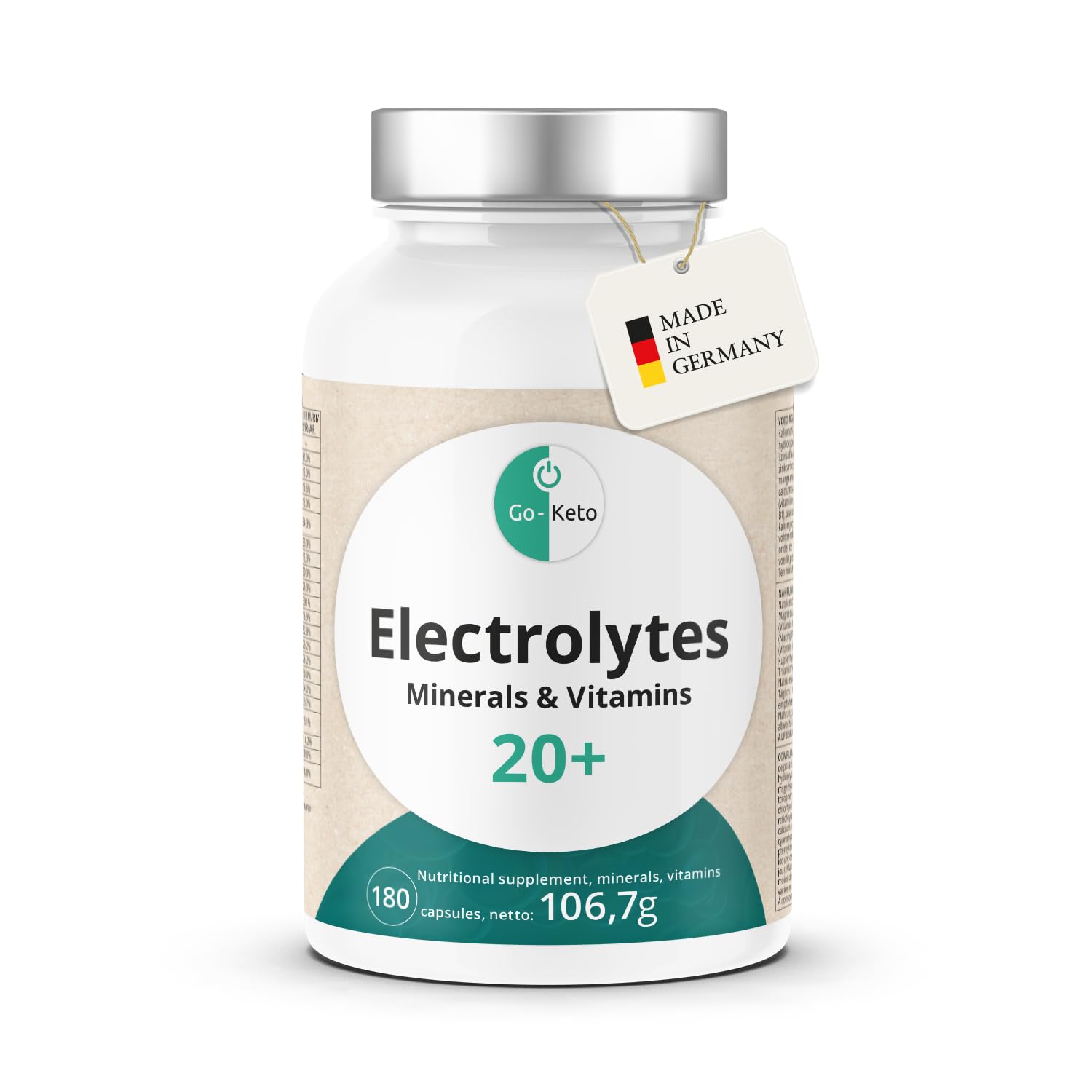 Go-Keto Electrolytes 180 Vegan Capsules - optimised Electrolyte Mix, 21 Minerals, Vitamins and Trace Elements, for Sports, Fitness or Keto Diet, Vegan, Low carb and no carb Diet