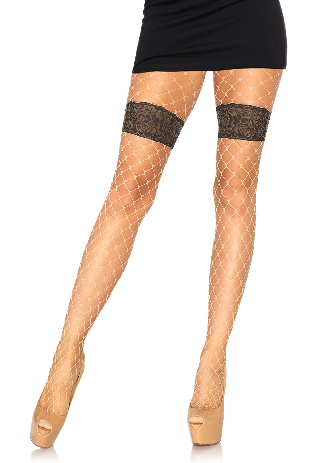 Leg Avenue Diamond net Tights w. Floral, Nude, Black, One Size