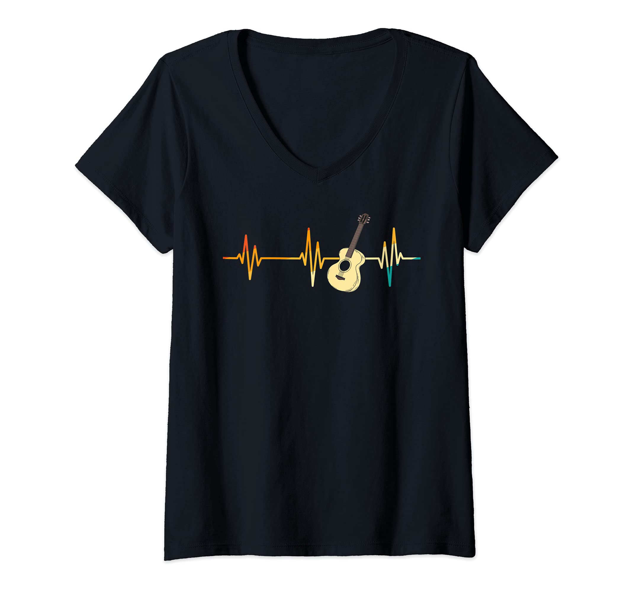 Womens Acoustic Guitarist Heartbeat Musician Guitar Player Guitar V-Neck T-Shirt
