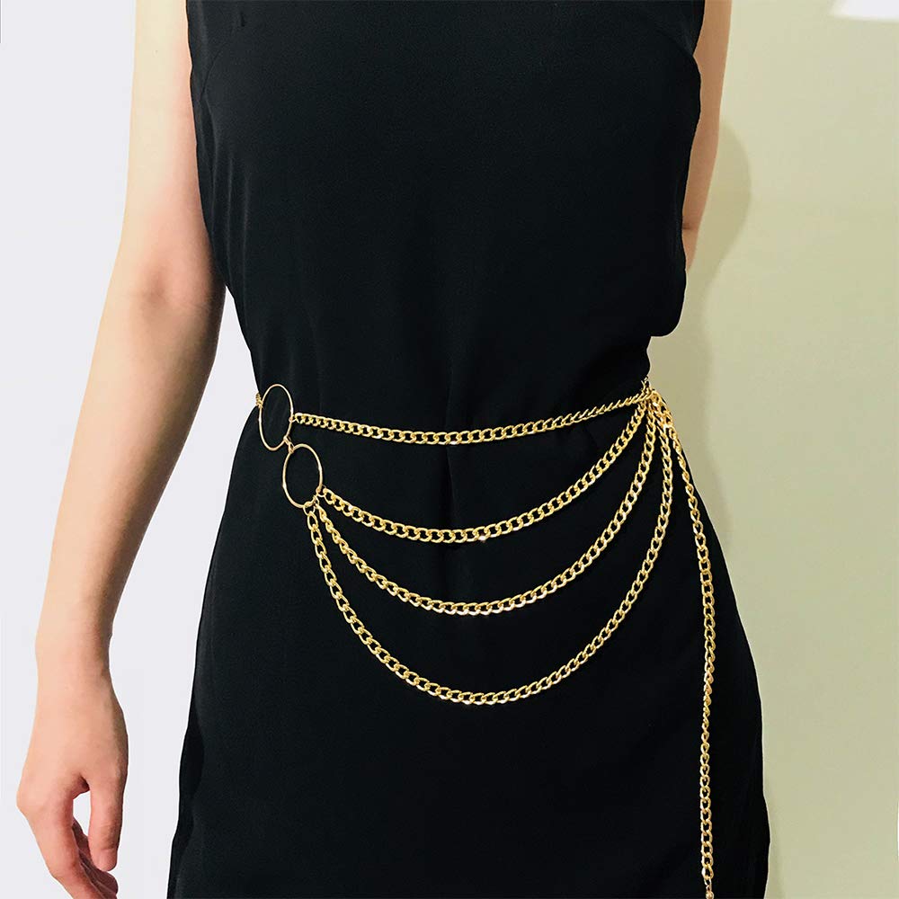 Anglacesmade Bohemain Layered Waist Chain Gold Body Chain with Coin Charm Belly Chain Belt for Prom Party Festival Sexy Body Jewelry for Women and Girls (Gold)