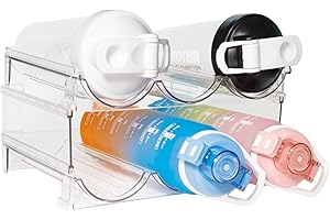 Hykeen Stackable Water Bottle Organizer - 2 Pack Clear Plastic Holders for Cabinets, Countertops, Pantries & Fridges. Ideal for Wine and Drink Bottles. Maximize Your Kitchen Storage Space