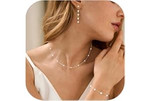 KXIEER Gold Jewelry Set for Women, Dainty 14K Gold/Silver Plated Pearl Necklace and Earring Set with Drop Earrings, Bracelets, Choker Necklace - Wedding Jewelry Gift