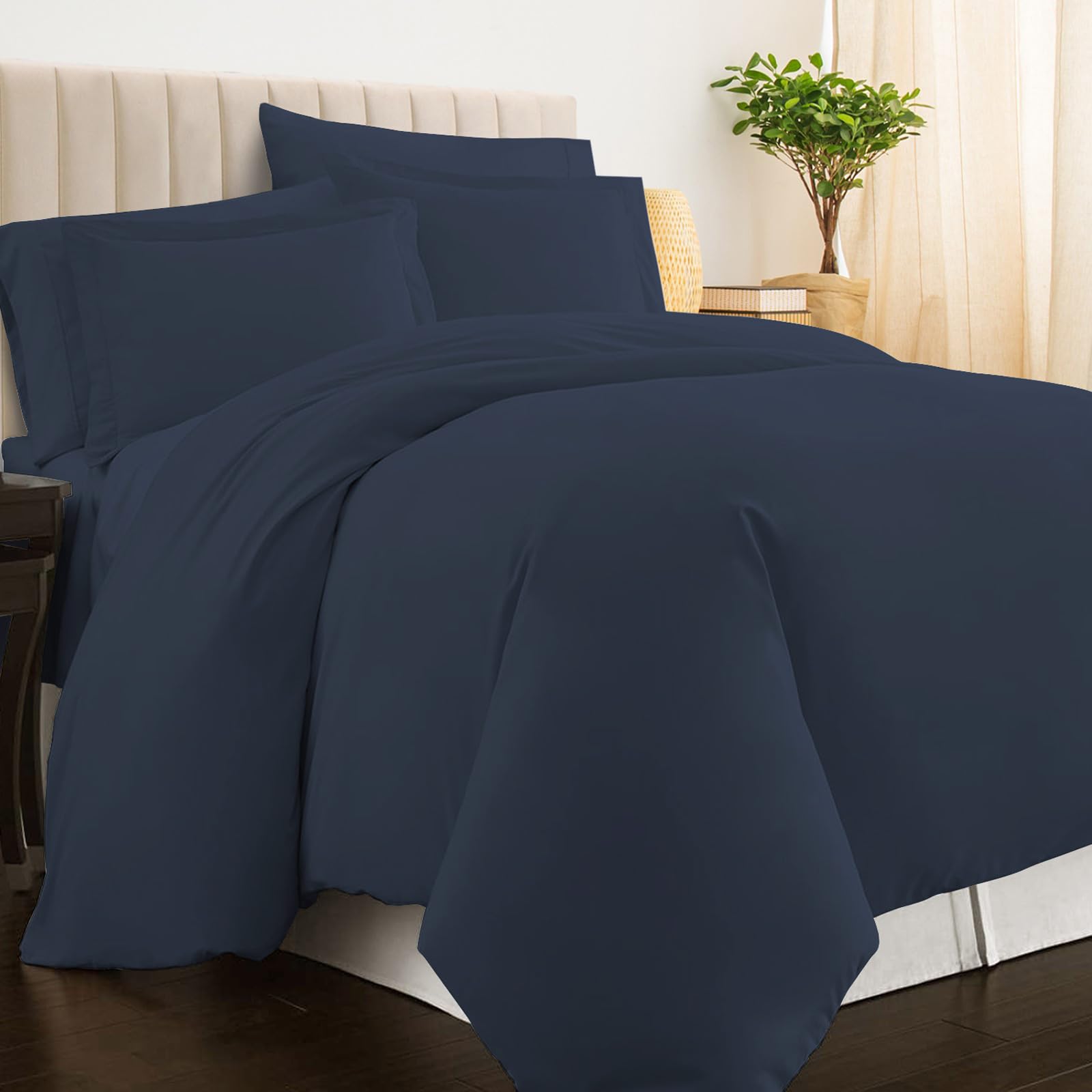 Pizuna 100% Cotton Double Duvet Cover Set Dark Blue, 400 Thread Count Long Staple Cotton Duvet Cover 200x200cm, Sateen Weave Quilt Cover with Button Closure (Double Duvet Cover Cotton) — image 1