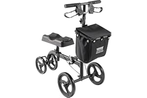 VEVOR Folding Knee Scooter, Carbon Steel Steerable Knee Walker with Height-Adjustable Handlebar & Knee Pad, All-Terrain Solid