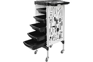 BARBERPLAN Salon Trolley Cart on Wheels, Multifunction 5 Drawer Hair Stylist Salon Station Rolling Cart Professional Hairdresser Hair Dye Storage Trolley Beauty Barber Moveable Station Trolley (White)