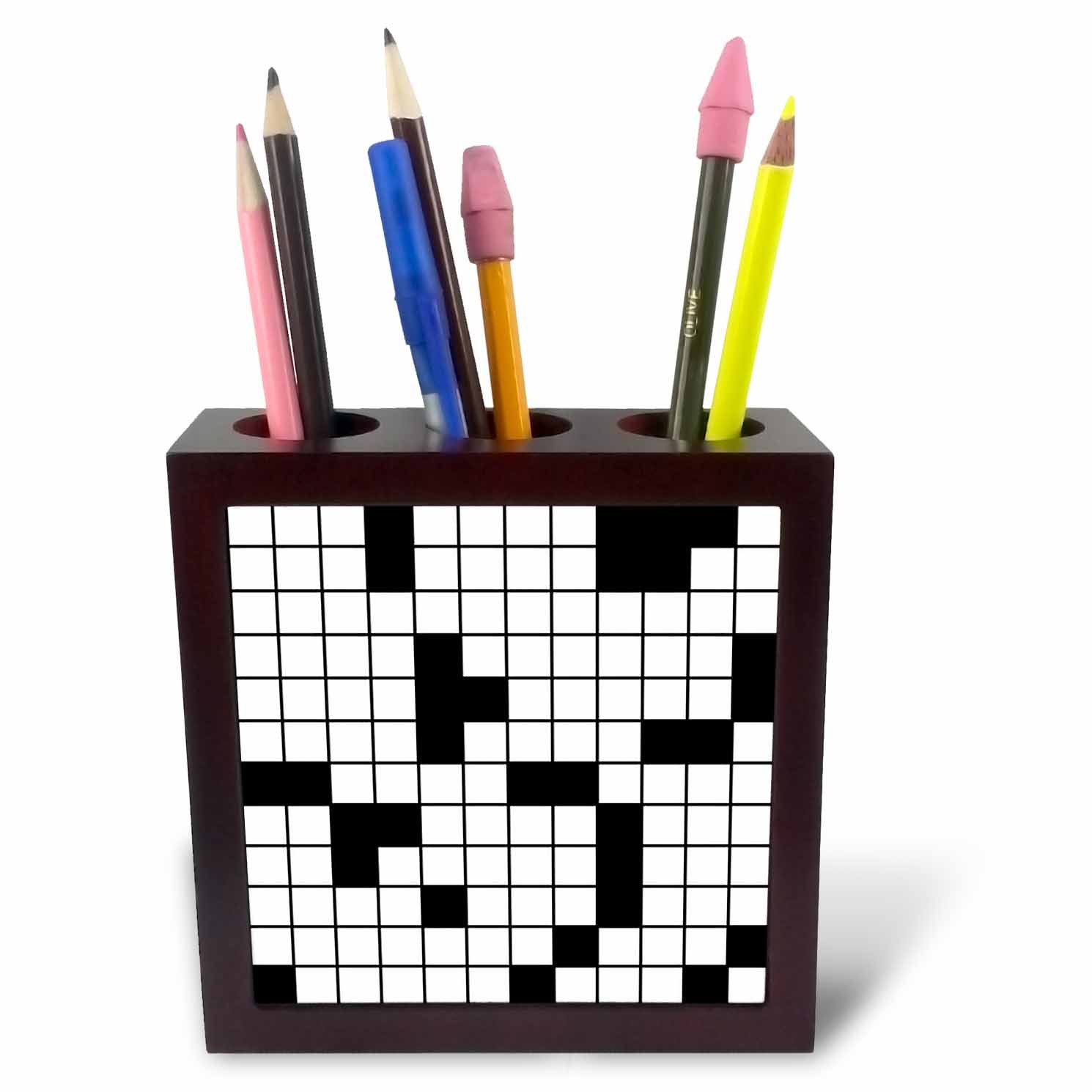 3dRose Crossword Pattern-Tile Pen Holder, 5-Inch (Ph_63037_1)