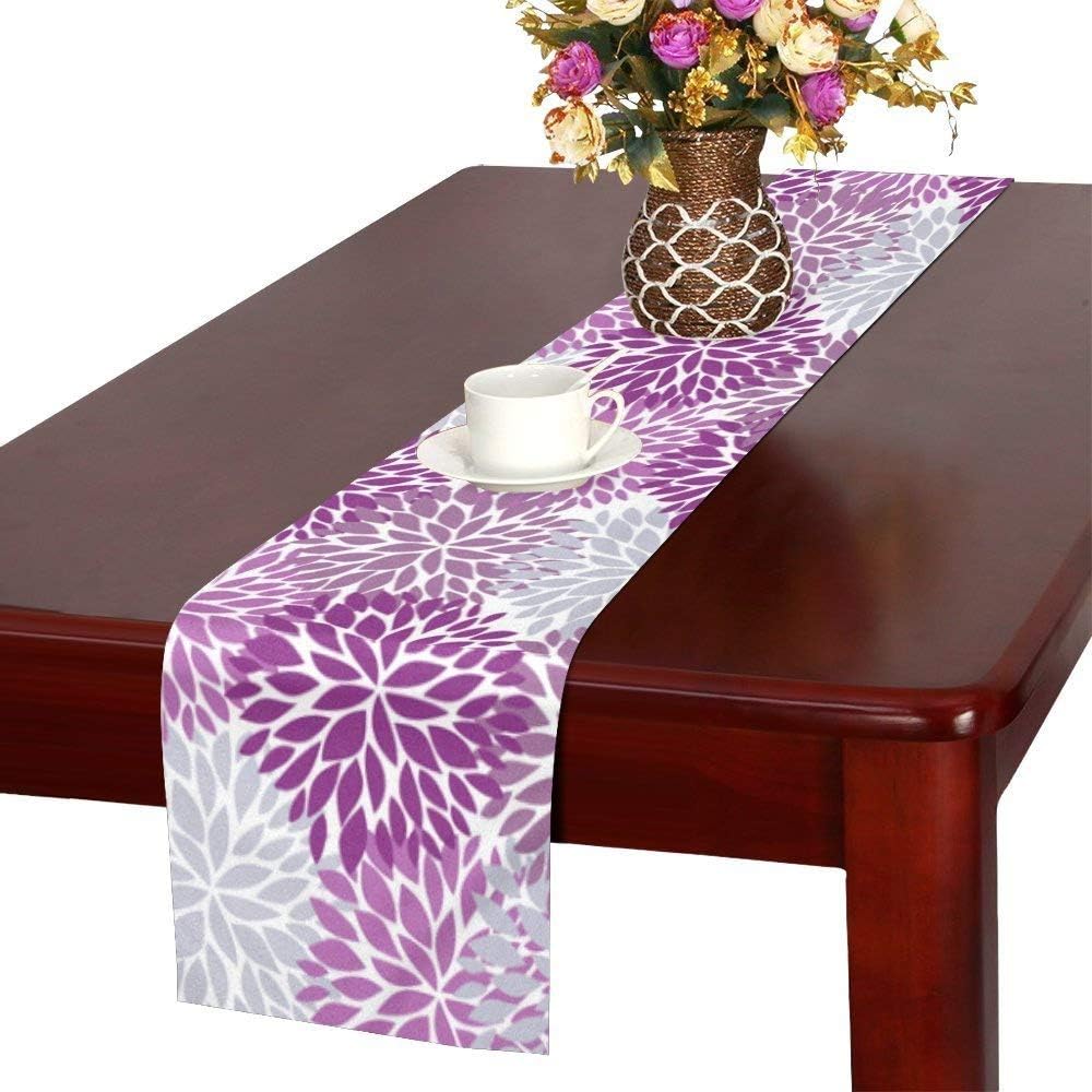 InterestPrint Dahlia Pinnata Flower Purple and Gray Table Runner Cotton Linen Home Decor for Home Kitchen Wedding Party Banquet Decoration 16 x 72 Inches: Kitchen & Dining