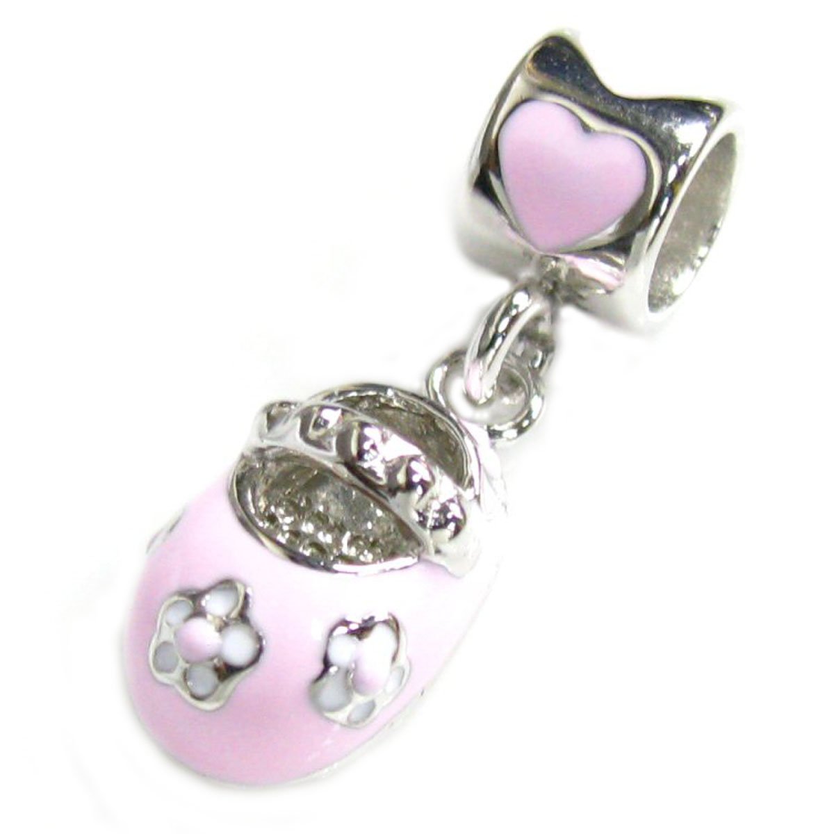 Queenberry Sterling Silver Pink Little Baby Girl 3-D Shoe Dangle European Bead Charm