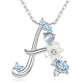 VIKI LYNN Initial Necklace for Women 925 Sterling Silver Initial A to Z Letter Pendant Necklace with Blue Flower Cubic Zirconia Birthday Engagement Gift for Women,Mom, Couple