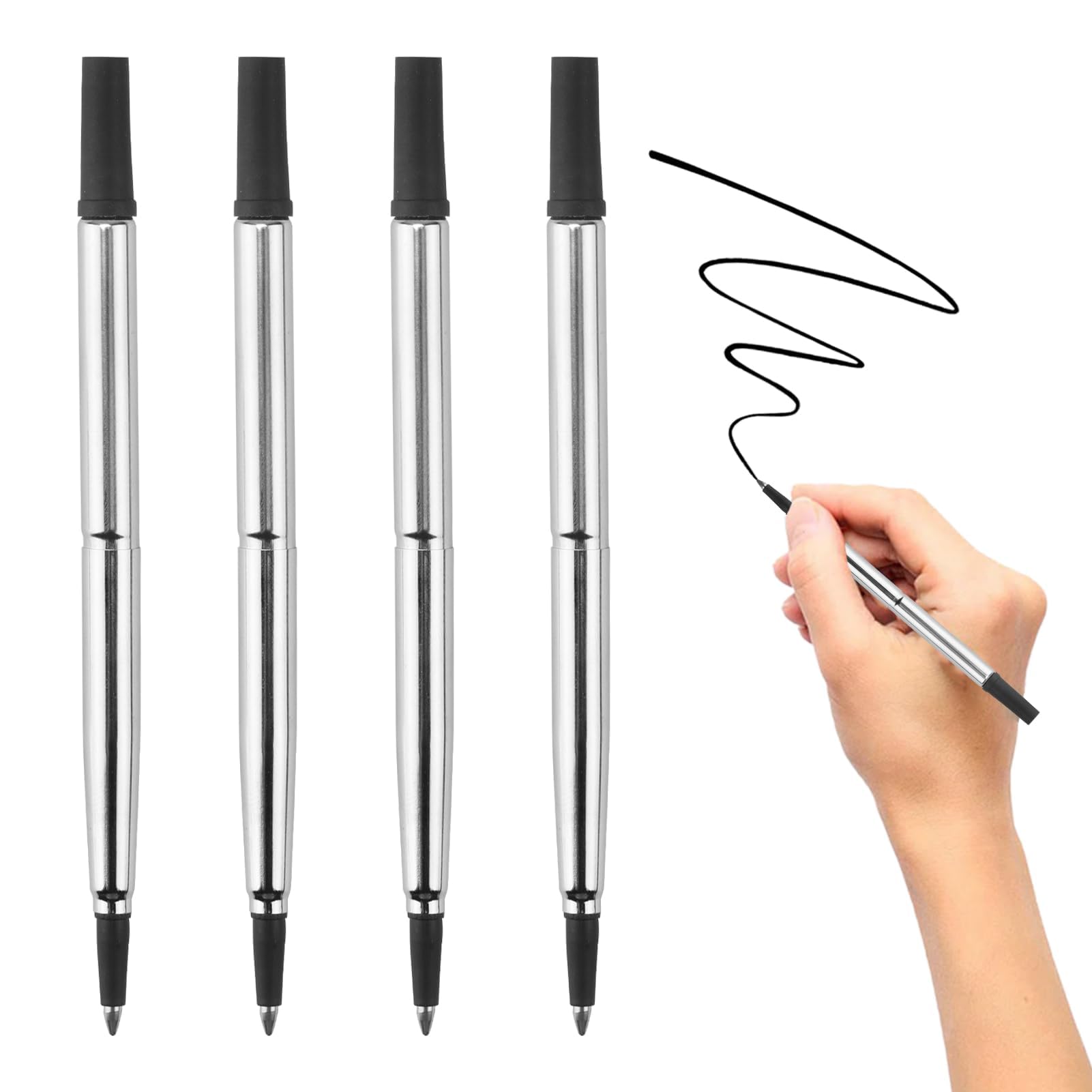 4Pcs Black Rollerball Pen Refills Compatible with Parker Quick Rollerball Pens 0.7mm Medium Tip Smooth Quick Drying, School Office Supplies for Personal Writing Drawing Use Back to School Gift