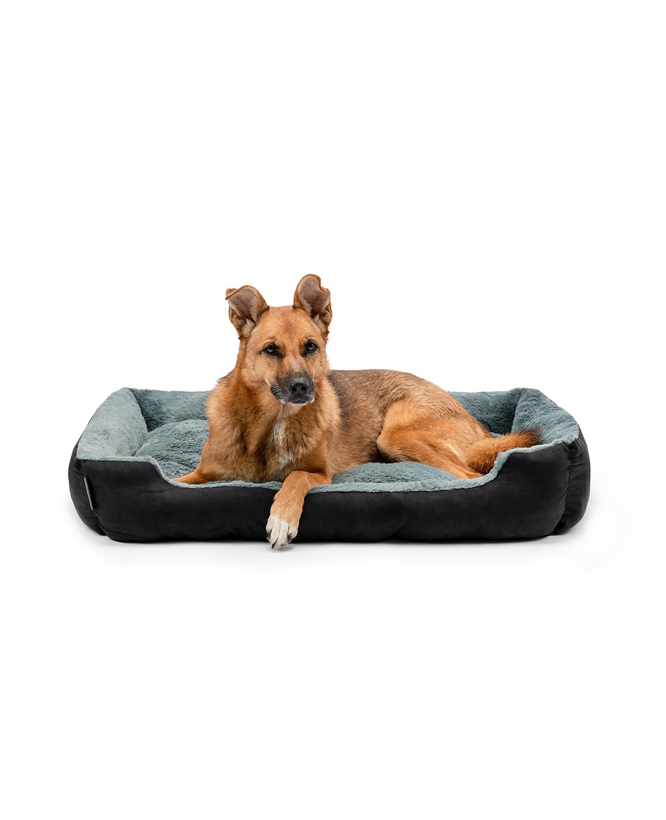 lionto Dog bed with reversible pillow and non-slip underside, robust pet cushion with low entry for dogs and cats of all ages, 90x70 cm, cuddly dog bed, black/grey