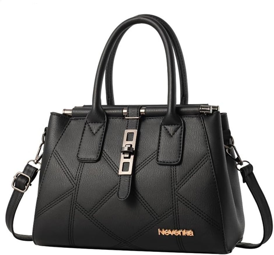 Nevenka PU Leather Handbag for Women Stitching Pattern Adjustable Shoulder Strap Tote Satchel