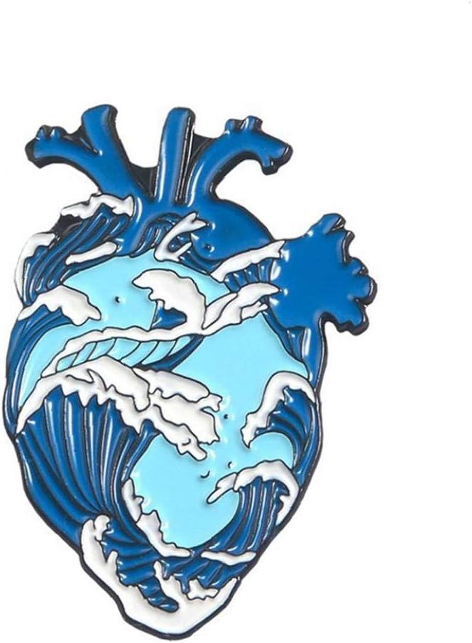 Angoter Heart Enamel Lapel Pins Brooches Badges Organ Ocean Waves Brooch for Clothing Decoration