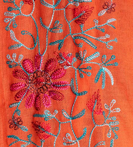 LuluVin Womens Scarf Cotton Embroidered Lightweight Shawl Wrap (Tangerine)