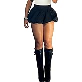 VJMVJM Y2k Bubble Mini Skirt for Women Pleated Ruffle Skirts High Waist Puffy Flared Balloon A Line Short Skort