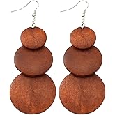 Wooden Boho Drop Dangle Earrings for Women Circle Beautiful Hoop Earrings Brown Black