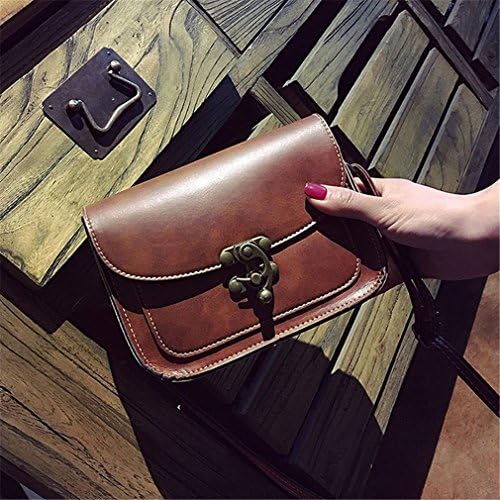 NEW Vintage PU Leather Women Bag Fashion Lock Small Women Messenger Bag Single Strap Shoulder Bag Crossbody Bags C Dark Brown 15 x 19 x 6 cm