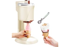 Soft Serve Ice Cream Machine, Household Ice Cream Machine with Spoon, 1L Large Capacity, One-Touch Operation, Double Blade Bl
